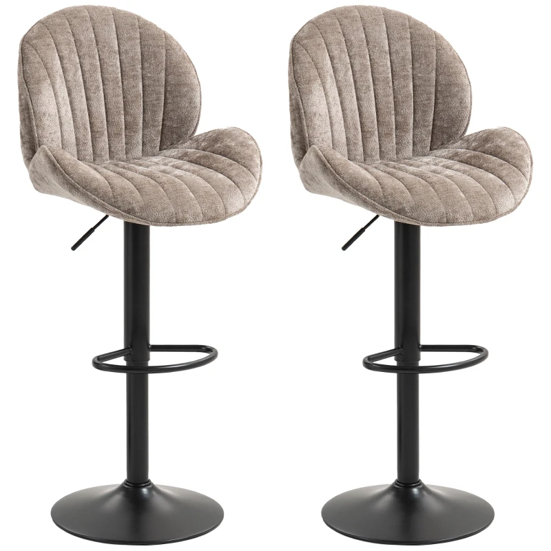 HOMCOM Lot de 2 tabourets de bar forme de coquillage, dossier, hauteur réglable et repose-pieds, cadre en acier, marron