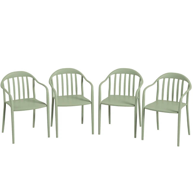 Outsunny Gartenstuhl 4er Set wetterfest Gartenstühle aus Kunststoff Stapelstuhl mit Armlehne Rückenlehne bis 120 kg belastbar