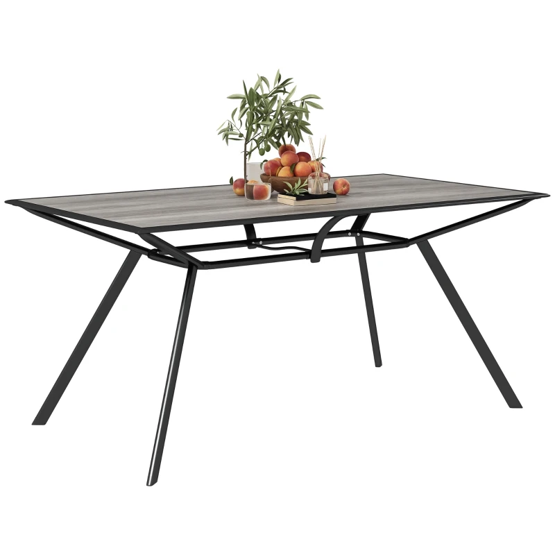 Outsunny Mesa de Comedor de Exterior con Encimera Imitación Madera para 6 Personas con Estructura de Acero 160x90x73 cm Gris