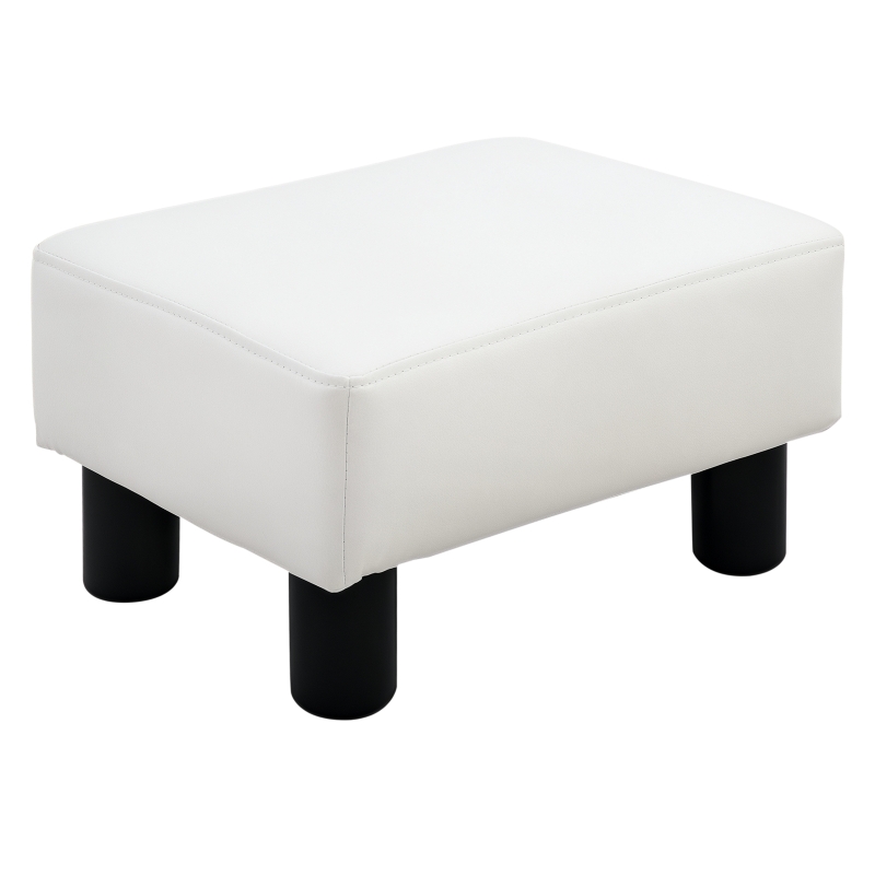 HOMCOM PU Leather Footstool Foot Rest Small Seat Foot Rest Chair White Home Office with Legs 40 x 30 x 24cm
