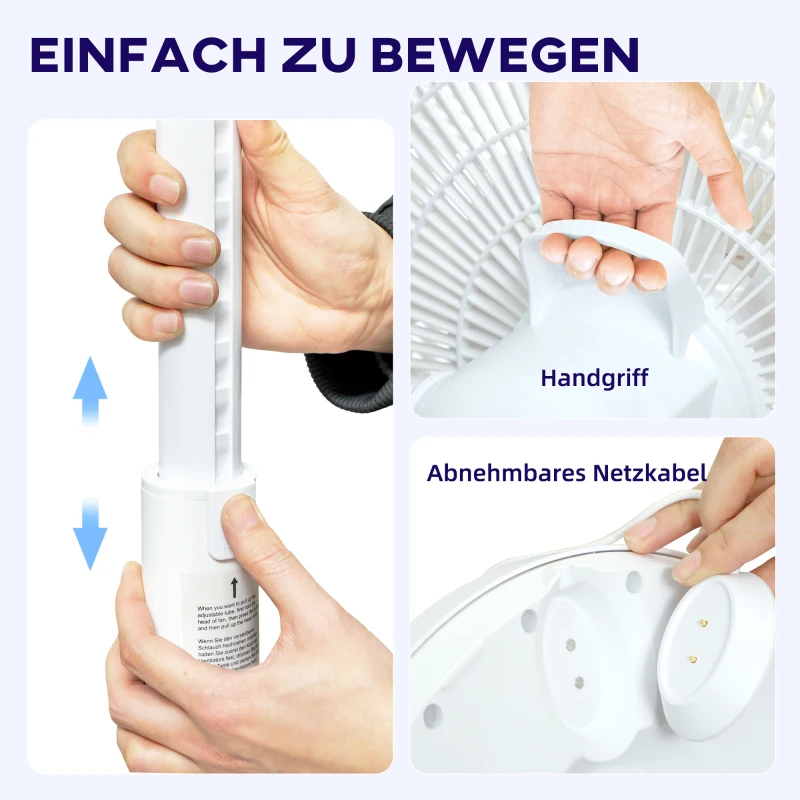 HOMCOM, Ventilator de podea cu efect de aer condiționat, 3 moduri de funcționare, afișaj LED, oscilație, plastic, alb