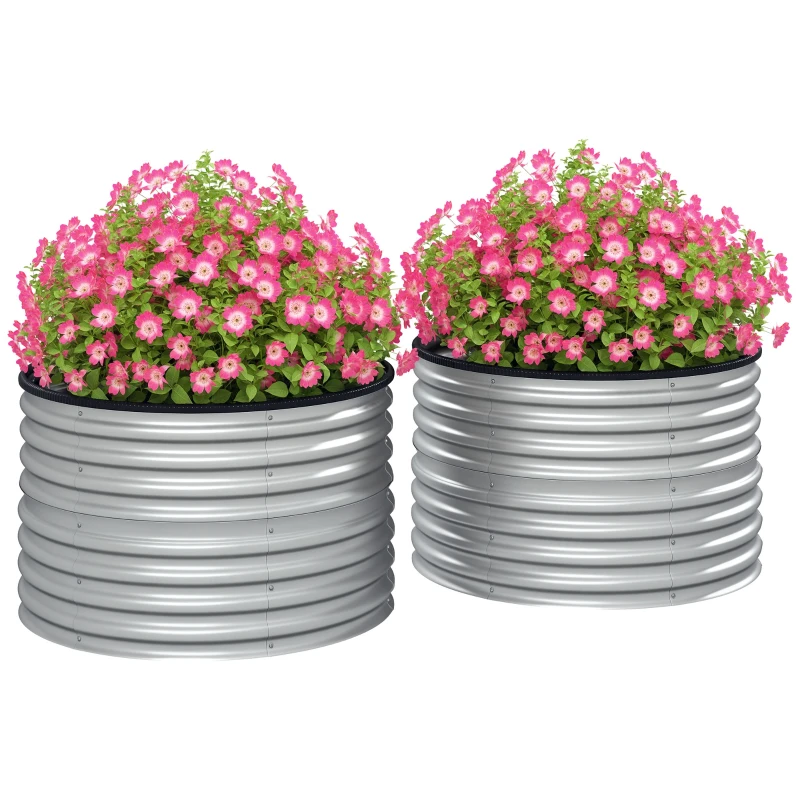 Outsunny Set de 2 jardiniere ridicate, din oțel galvanizat, cu fund deschis, 90 x 90 x 56 cm, argintie