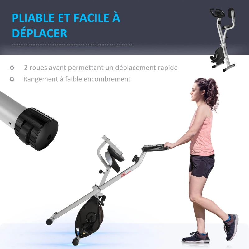 Vélo d'appartement pliable - Collaboration Aosom.fr x FFHandball - 8 niveaux de résistance, dossier selle réglable, gris