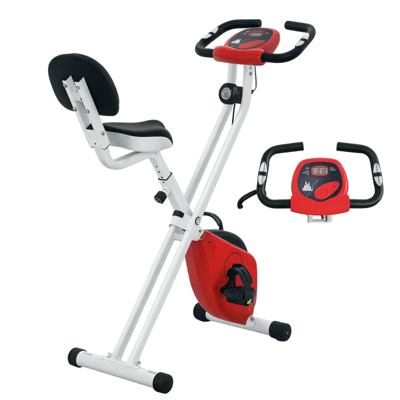 Vélo d'appartement pliable- Collaboration Aosom.fr x FFHandball - 8 niveaux de résistance, dossier selle réglable, rouge