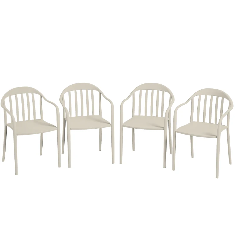 Outsunny Set 4 Scaune de Grădină Stivuibile cu Spătar și Brațe, Rezistente la Raze UV și Impermeabile, 57x54x78 cm, Alb