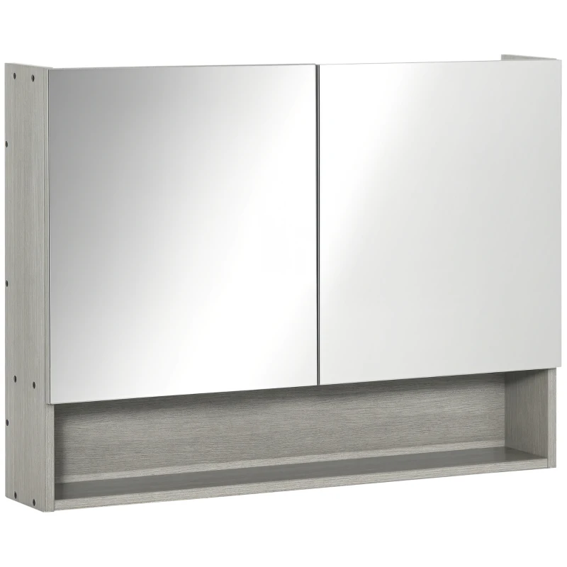 kleankin Spiegelschrank Badschrank mit zwei Türen und Ablage wasserfest Grau 80 x 15 x 60cm