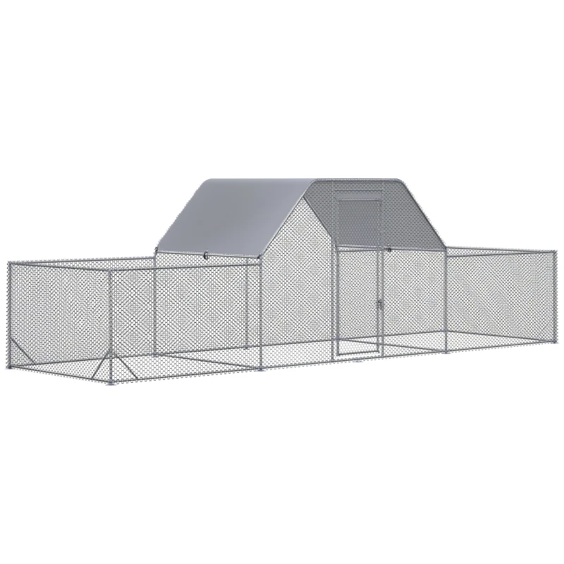 PawHut Enclos poulailler chenil volière extérieur 12,5 m² pentru 12-15 păsări 6,6 x 1,9 x 1,95 m oțel galvanizat