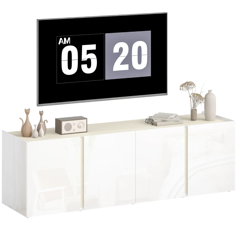 HOMCOM Mobile TV per TV fino a 65 pollici, mobile TV con porte soft-close, ripiani regolabili, passacavi, per soggiorno, bianco