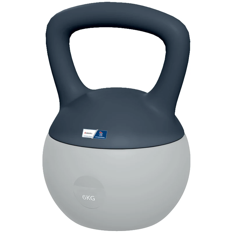 Kettlebell 6kg - Collaboration Aosom.fr x FFHandball - haltère avec poignée antidérapante, gris et jaune