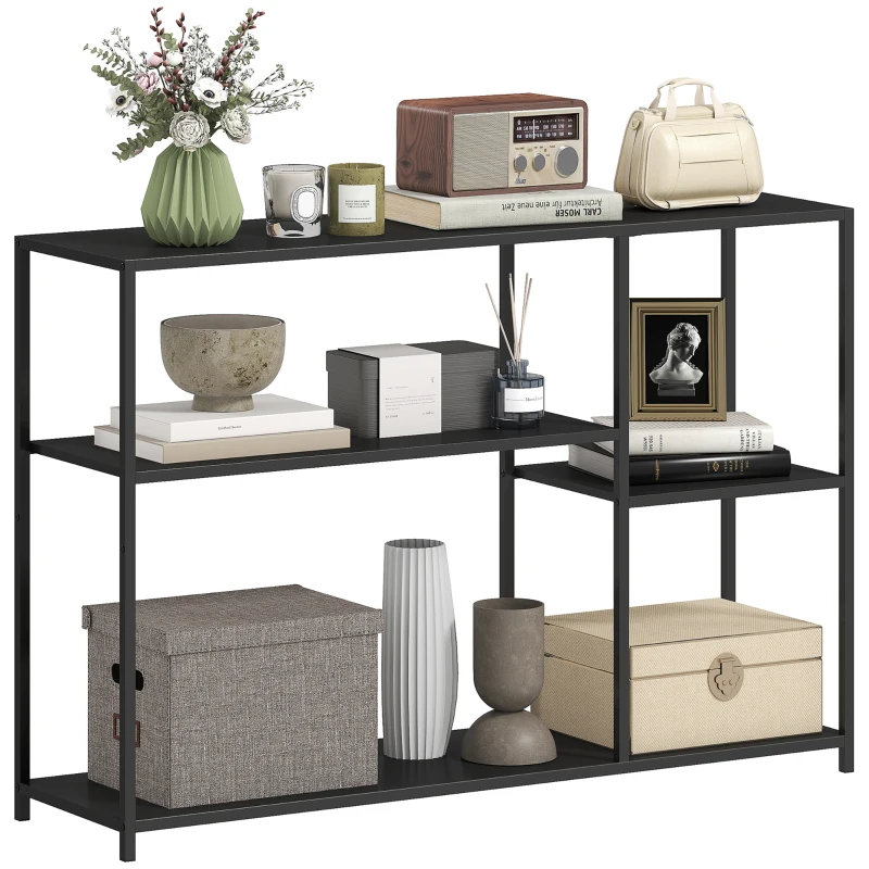 HOMCOM Consolă meuble îngustă cu 4 nivele stil industrial cadru din oțel, 110 x 30 x 75 cm, negru