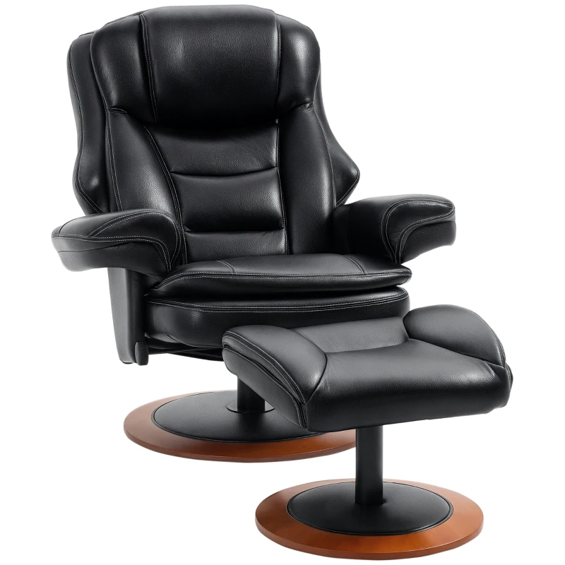 HOMCOM Relaxsessel mit Ottomane, Liegesessel, 360° drehbar, verstellbare Rückenlehen, Schwarz + Braun