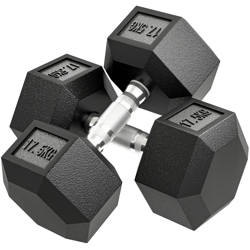 HOMCOM Mancuerna, 35 kg Mancuerna, Mancuerna, Peso, Mango antideslizante, Negro + Plata