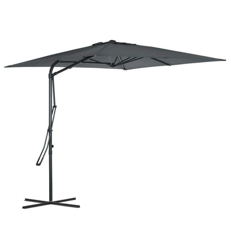 Outsunny Umbrelă de soare pătrată de exterior 2,5 x 2,5 m, umbrelă de grădină protecție UV bază cruciformă inclusă gri închis