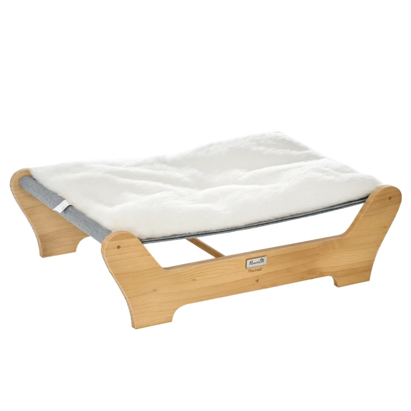 PawHut Lit pour chat chienchat lit hamac pour chat et chien avec coussin en peluche douce et confortable cadre en bois de pin solide et stable lavable en machine 68 x 43 x 20 cm