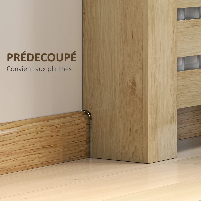 HOMCOM Couvercle de radiateur cache radiateur grille à lattes horizontales avec 2 tiroirs en bois 111l x 19P x 95,5H cm chêne