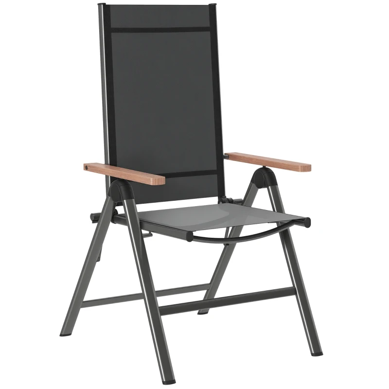 Outsunny Gartenstuhl aus Stahl Klappstuhl mit Armlehnen klappbar Balkonstuhl 120kg Belastbar 60 x 73 x 108cm Schwarz