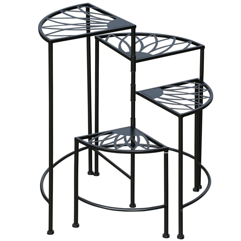 Outsunny Blumentreppe, Pflanzenregal, Pflanzentreppe mit 4 Etagen, Vintage-Design, Balkon, Garten, Schwarz