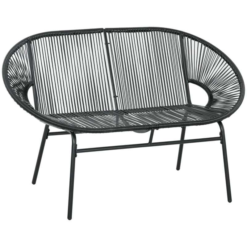 Outsunny Banquette banc de jardin 2 places en métal et cordage en résine - dim. 132L x 72l x 83H cm - noir