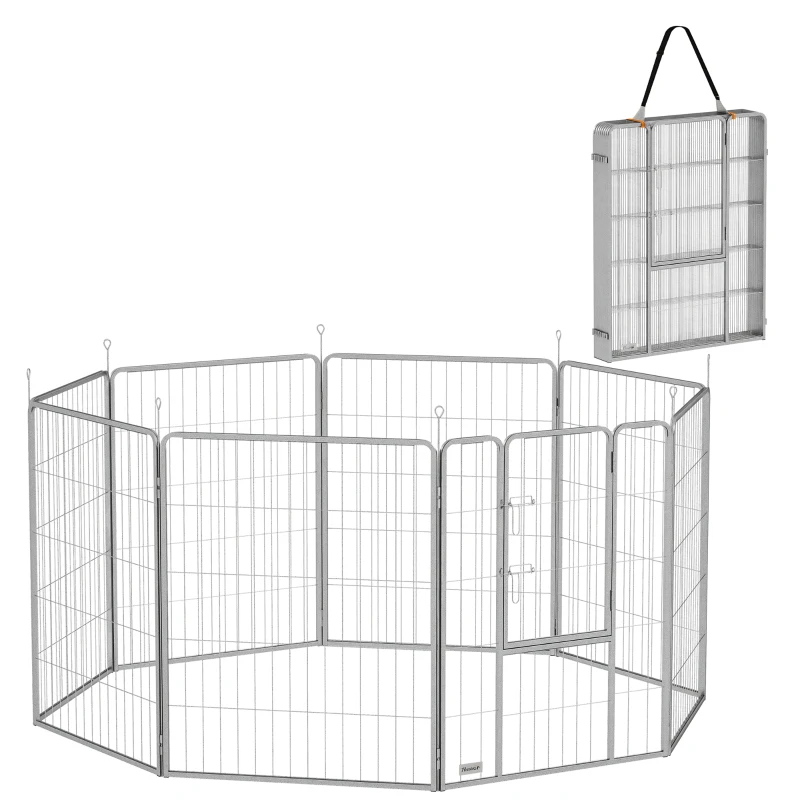 PawHut Haustiergehege, Hundezaun, Haustierspielplatz, flexibel anpassbar, rostfreier Stahl(m-10)