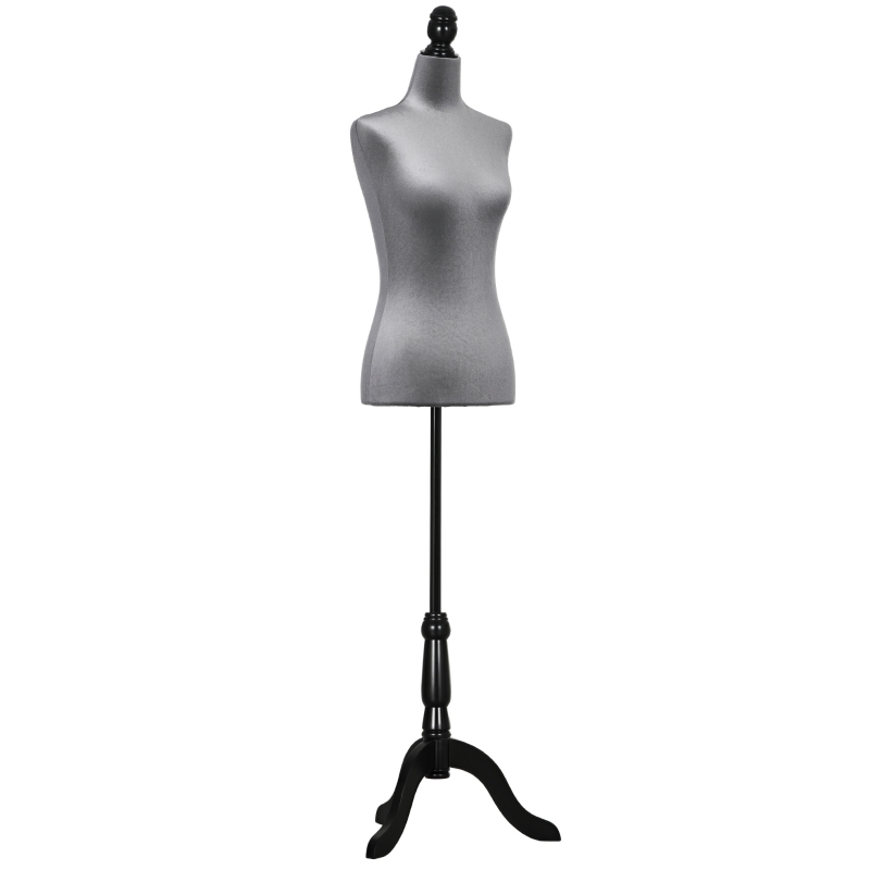 HOMCOM Manequim de Costura Feminino Manequim de Costura Ajustável a 130-168 cm com Tripé de Madeira Cinza