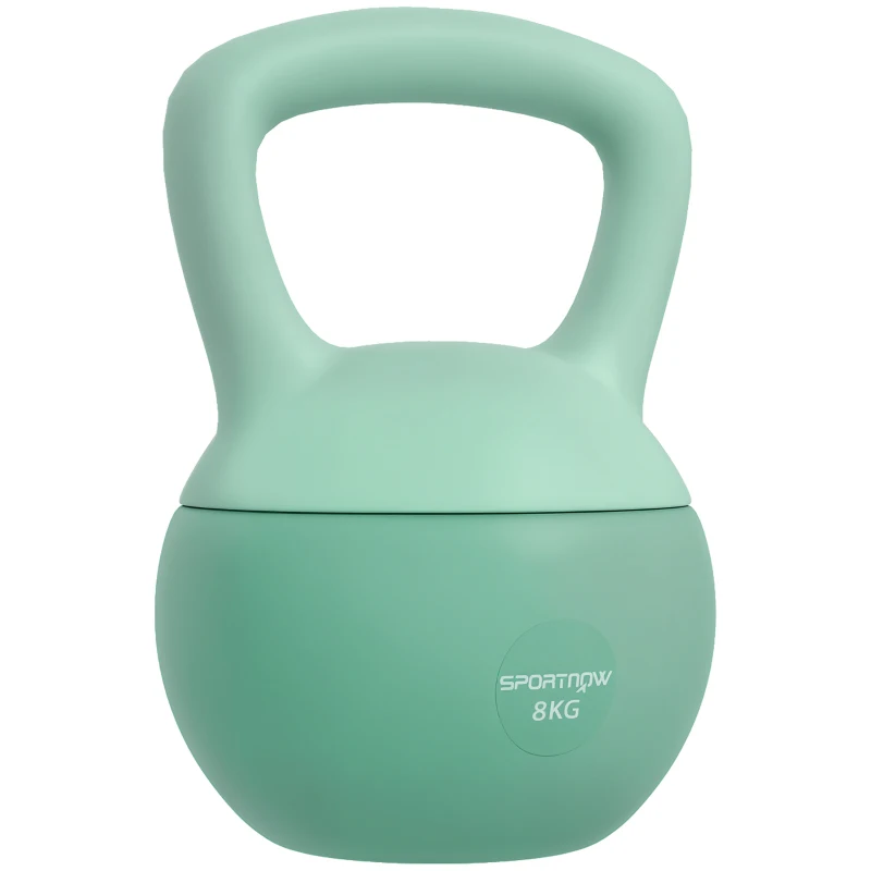 SPORTNOW Kettlebell de 8 kg Pesa Russa Preenchida de Areia Metálica e Alça Antiderrapante para Treino em Casa Ginásio 19x19x28 cm Verde