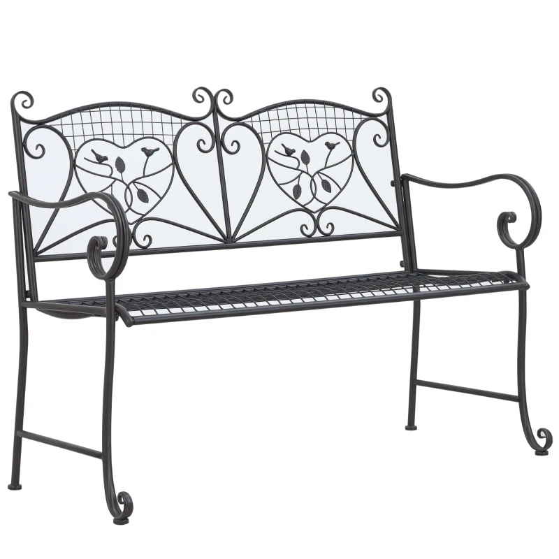 Outsunny Nostalgische Gartenbank aus Metall,  2-Sitzer, wetterbeständig, schwarz, 113 cm x 58 cm x 98 cm