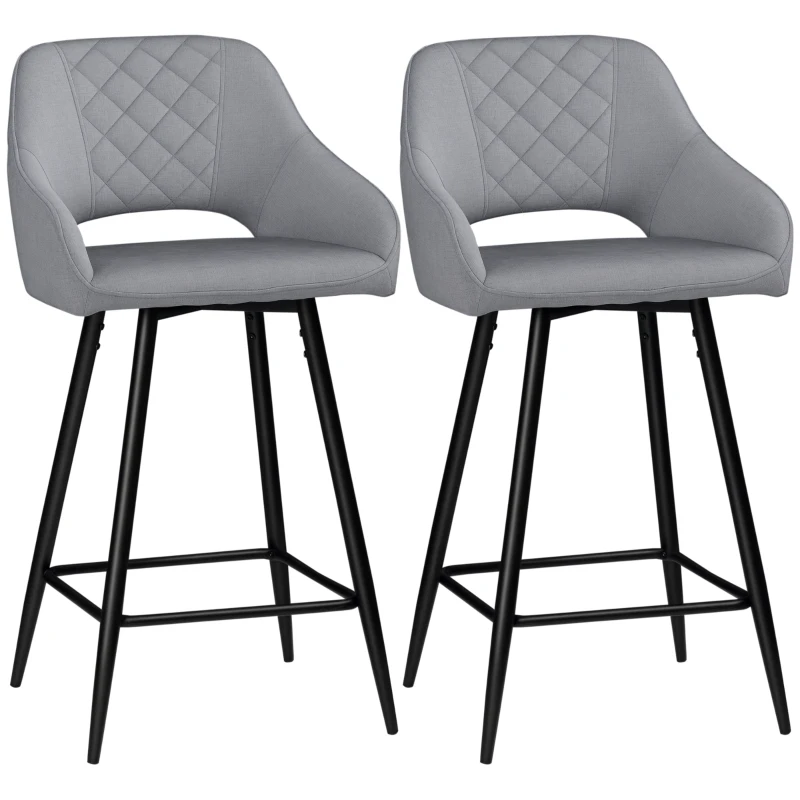 HOMCOM 2er-Set Barhocker im Retrodesign, Samtoptik, inkl. Fußstütze 50 cm x 56 cm x 98 cm Grau