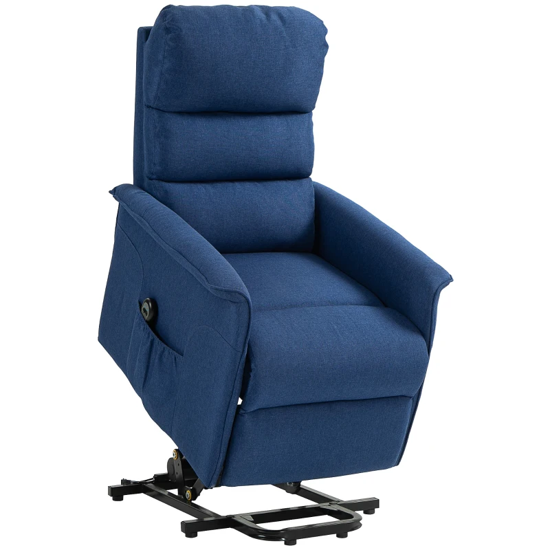 HOMCOM Poltrona Relax Reclinável Elétrica Poltrona Levanta Pessoas com Controlo Remoto e Bolso Lateral 66x90x96 cm Azul