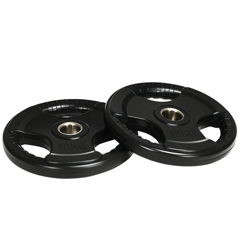 SPORTNOW Hantelscheibe, 2er-Set, 15 kg pro Scheibe, drei Griffe, bodenschonender Gummimantel, Metall