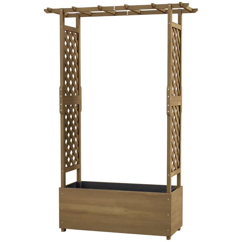 Outsunny Jardinieră din lemn cu treillis și arc, ghiveci pentru flori cu gaură de drenaj pentru plantă agățătoare, 112 x 41 x 180 cm, maro
