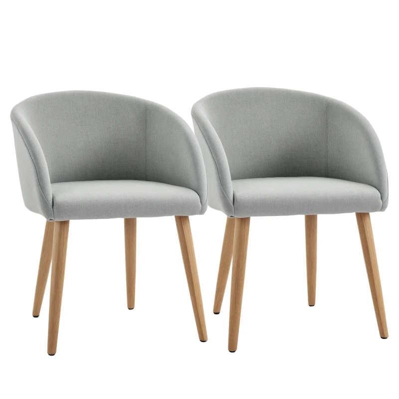 HOMCOM Lot de 2 chaises de salle à manger chaise de cuisine Design scandinave - Pieds inclinés effilés Bois Caoutchouc - Assise Dossier accoudoirs ergonomiques Aspect Lin Gris