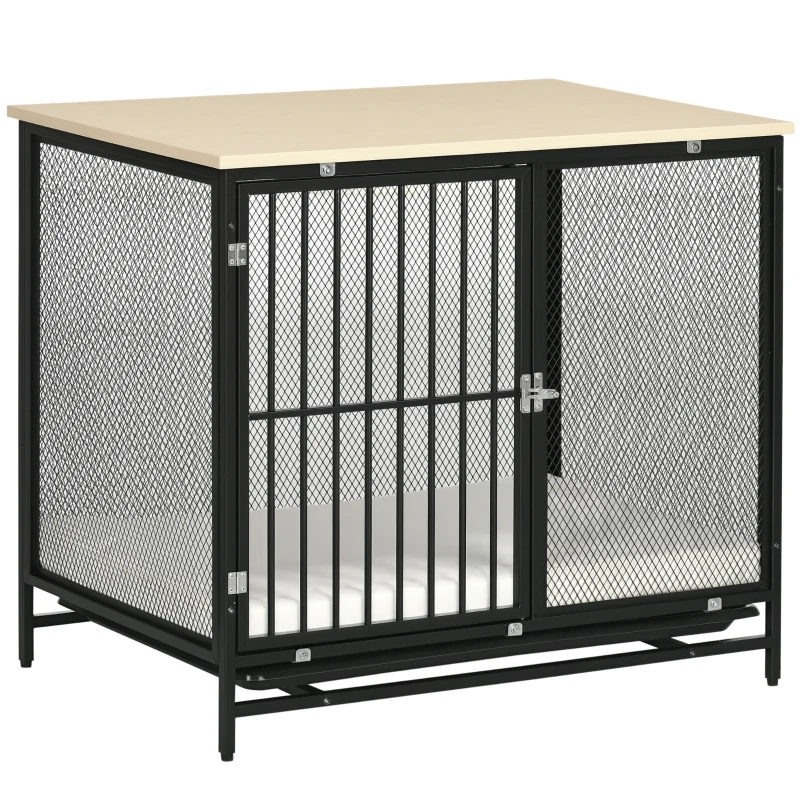 PawHut Hundekäfig, Hundebox, wasserabweisende Matte, herausnehmbare Bodenwanne, verriegelbar, Schwarz, 80 x 55 x 71 cm