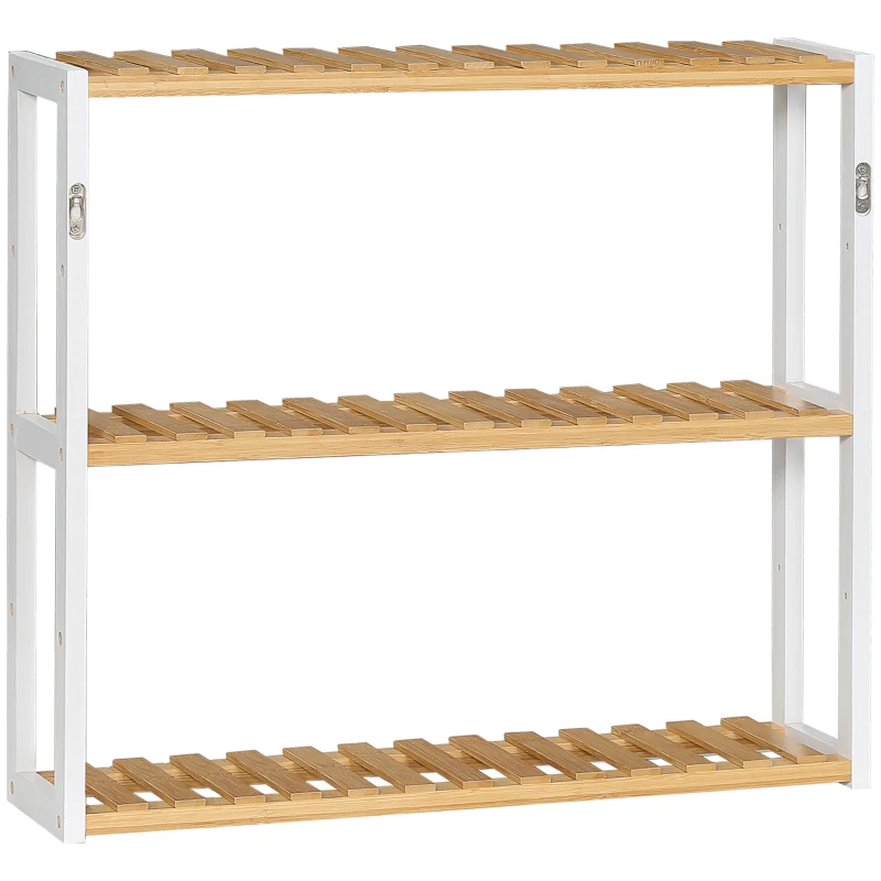 HOMCOM Estantería de Pared de Bambú con 3 Estantes Flotantes para Salón Dormitorio Cocina 60x15x54 cm Natural y Blanco
