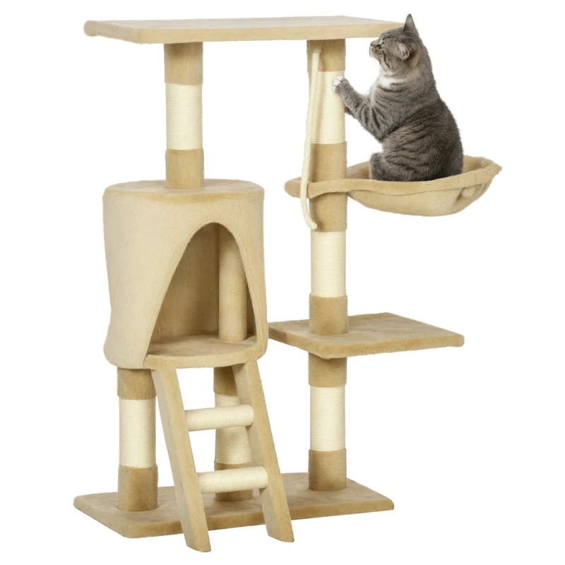 PawHut Arbre à chats multi-équipements griffoirs grattoirs plateformes niche échelle hamac corde 55L x 30l x 96H cm marron
