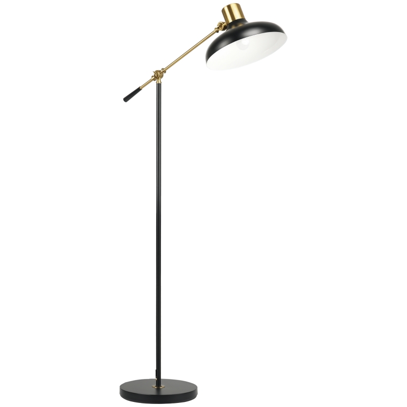 HOMCOM Stehlampe im Industriedesign, Stehlampe, Emaille, flexibles Gestell, Fußschalter, Schwarz + Gold