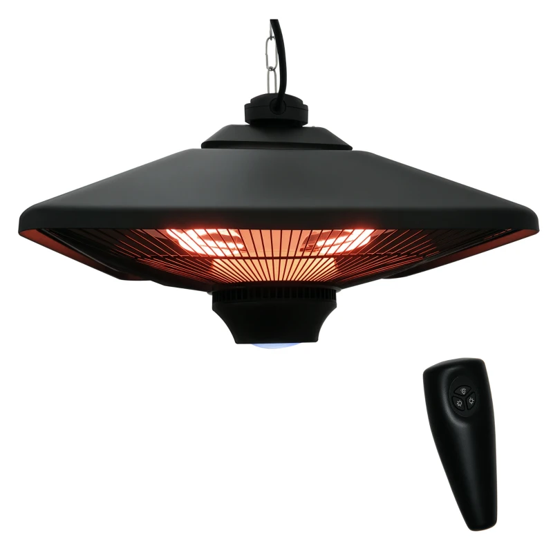 Outsunny Chauffage radiant suspendu IP24 et 20 m² chauffage d'appoint sans CO₂ dim. 43L x 43l x 25H cm 2 tubes 1000/2000 W extérieur intérieur télécommande éclairage LED intégré noir
