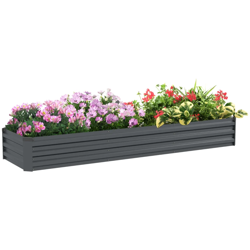 Outsunny Pat de flori rectangular, pat de grădină înălțat din oțel galvanizat, fund deschis, 240 x 60 x 30 cm, gri închis
