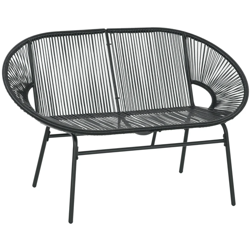 Outsunny Rattansessel Relaxsessel im Boho-Stil, 132 cm x 72 cm x 83 cm, Schwarz