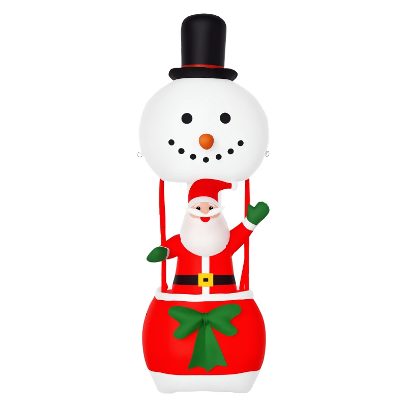HOMCOM Babbo Natale Gonfiabile su Mongolfiera, Decorazione Natalizia da Esterno con Luci LED - Multicolore