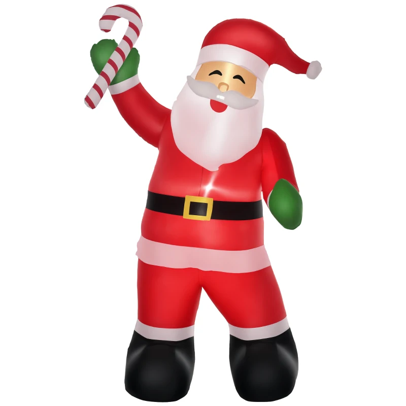HOMCOM Aufblasbarer Weihnachtsmann mit LED-Beleuchtung inkl. Gebläse, Halteseilen, Bodenspieße, Sandsäcke,140cm x 85cm x 250cm