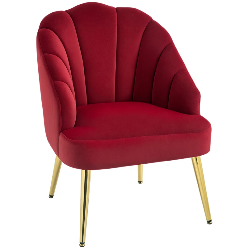 HOMCOM Poltrona in Velluto a Conchiglia Stile Art Deco per Camera e Soggiorno, Acciaio, 63x65x84 cm, Rosso