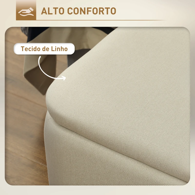 HOMCOM Banco de Armazenamento Estofado em Linho com Tampa Abatível e Pés de Aço Carga Máxima 150kg 101x38,5x44,5 cm Bege