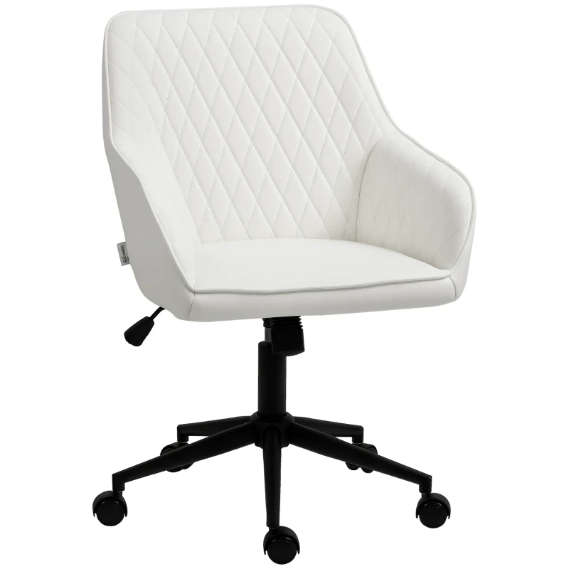 Vinsetto Silla de Oficina Basculante de Cuero PU con Altura Ajustable para Dormitorio Estudio 59x60x90-100 cm Blanco