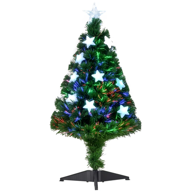 HOMCOM Árbol de Navidad 90cm Artificial Árbol de Pino Decoración Navideña con 12 LED de 3 Colores 90 Ramas Verde PVC