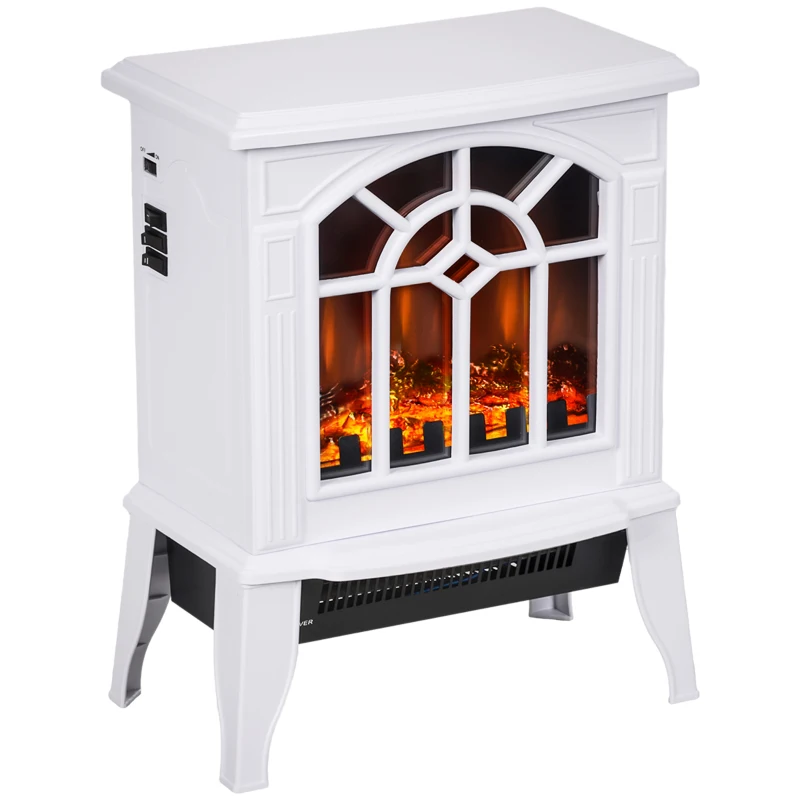 HOMCOM Chimenea Decorativa 1000 W/2000 W con Temperatura Ajustable LED Llamas para 15-20 ㎡ 36,5x24x46 cm Blanco