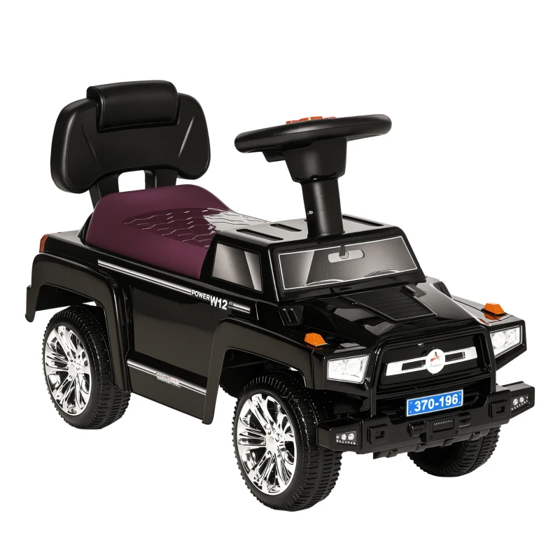 HOMCOM Macchina Giocattolo Cavalcabile Fuoristrada per Bambini, Macchina Bambini con Fari e Musiche, Età 18-36 Mesi, 68x30.5x41.5cm, Nero