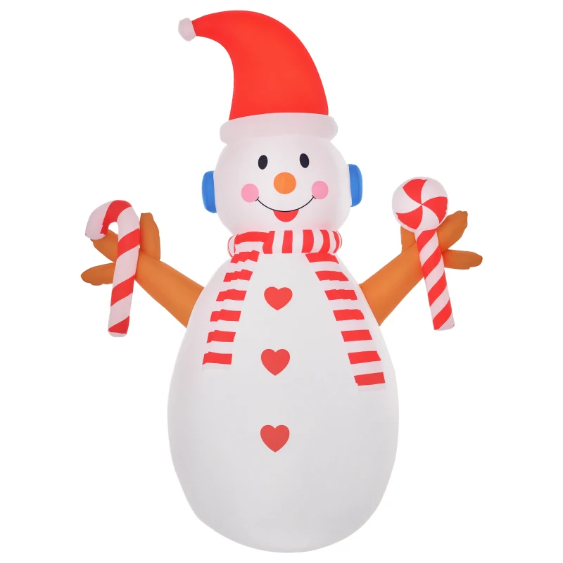 HOMCOM Pupazzo di Neve Gonfiabile 240cm, Decorazione Natalizia per Esterno con Luci a LED in Poliestere Impermeabile IP44