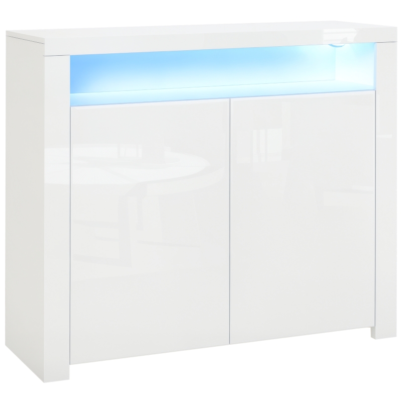 HOMCOM Mobiletto Salvaspazio Multiuso per Ingresso, Salotto o Bagno in Legno Bianco, con Luci LED Colorate, 107x35x97cm
