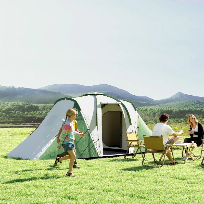 Outsunny Tenda de Campismo Familiar para 4-6 Pessoas com 2 Dormitórios Impermeável 3000 mm com Bolsa 555x225x190 cm Cinza e Verde