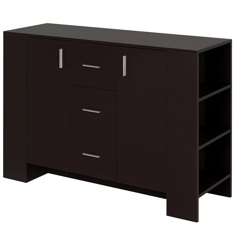 HOMCOM Sideboard, Kommode, Beistellschrank, Standschrank mit 2 Türen und 3 Schubladen, Dunkelkaffee, Spanplatte, 120 x 38 x 84 cm